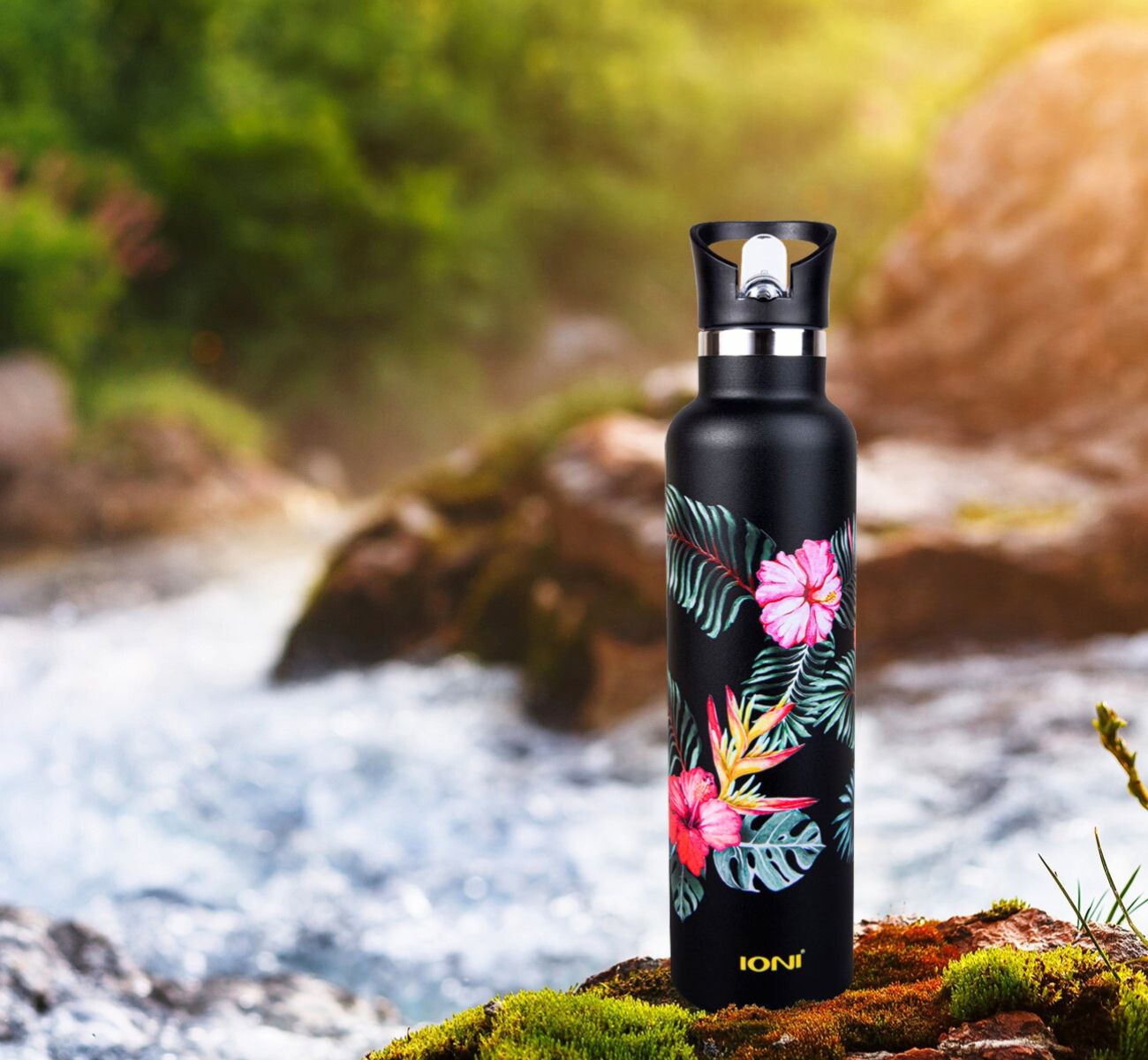 IONI Black Hibiscus Water Bottle for Women